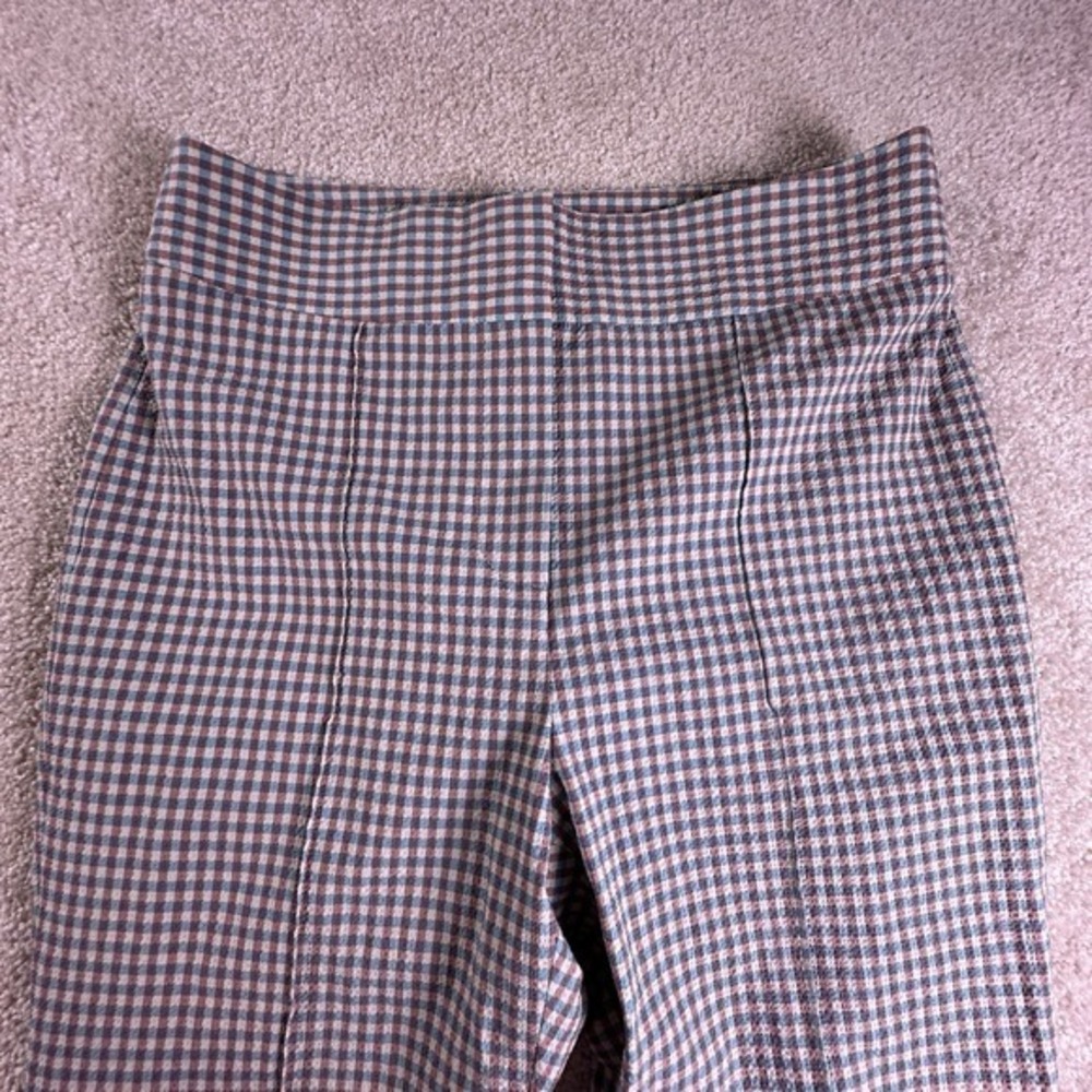 Veronica Beard Arte Kick Flare Brown And Blue Gingham Searsucker High Waste Pant - Picture 3 of 14